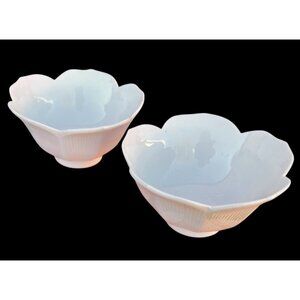 Lotus Bowls Vintage 4.5”Dx2.5”T set of 2 White Porcelain Soup Snacks Japan Asian